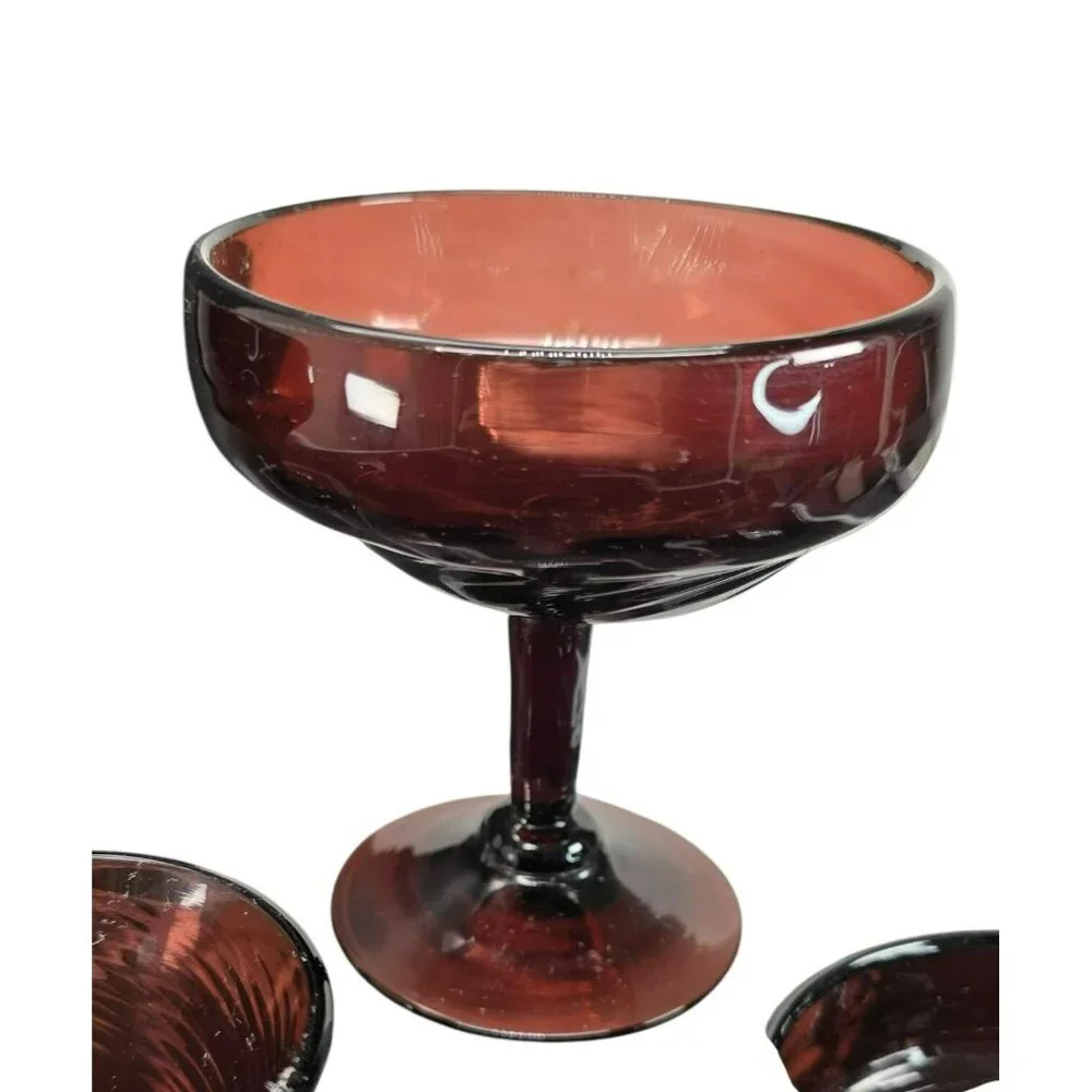 Vintage Handblown Dark Pink Glass Drinkware Set of 14 Pieces DH1357